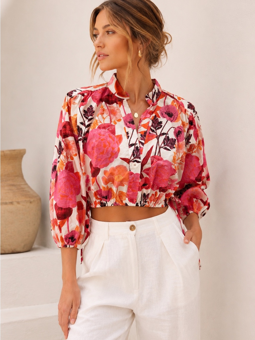 Kasia Floral Cropped Blouse Size XS NWT NEW WITH TAGS 100% Cotton